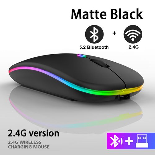 Rechargeable RGB Mouse Dual Mode Rechargeable Wireless Mouse Bluetooth 5.0 2.4 GHz Optical Wireless Mouse 1600DPI